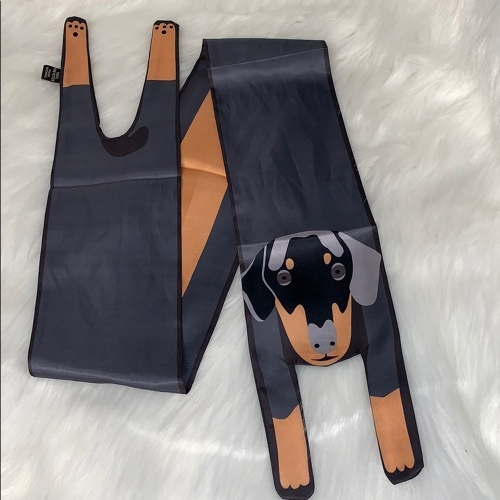 ADORABLE DACHSHUND DOXI DOG SKINNY SCARF BAG HANDLE WRAP HAIR TIE NECK BANDEAU - Picture 4 of 6